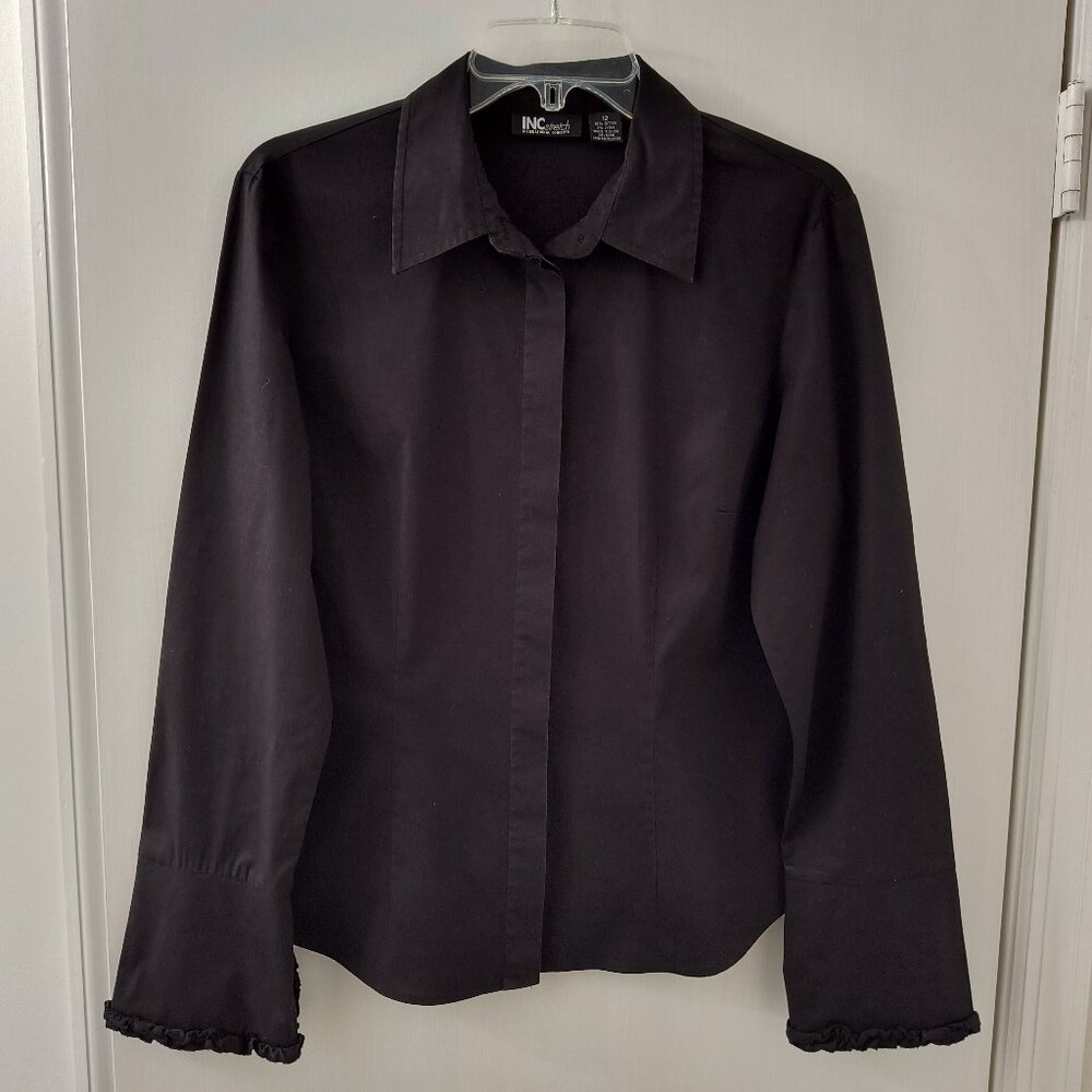 Vintage Y2K INC Stretch Tailored Long-Sleeve Black Shirt - Women's Size 12